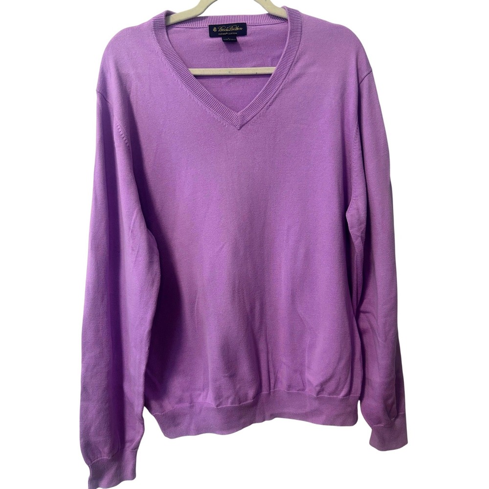 Brooks Brothers Mens Purple Supima Cotton V-Neck Sweater Large L Fine Knit